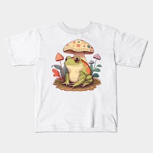 Cottagecore aesthetic frog on Mushroom Kids T-Shirt